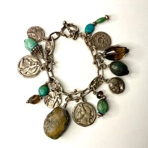 Vintage Charm Bracelet, Medallions And Stones